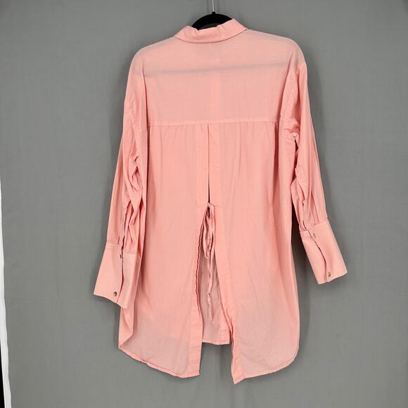 Free People Top Womens Small Pink Button Poplin Oversized Tunic Cotton Pastel - Picture 6 of 8